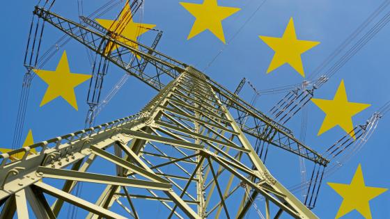 Electricity pylon and EU flag