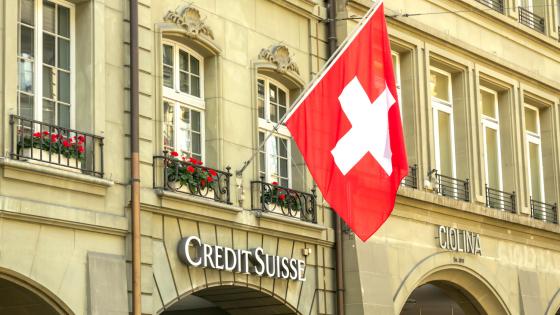 Credit Suisse office with Swiss flag