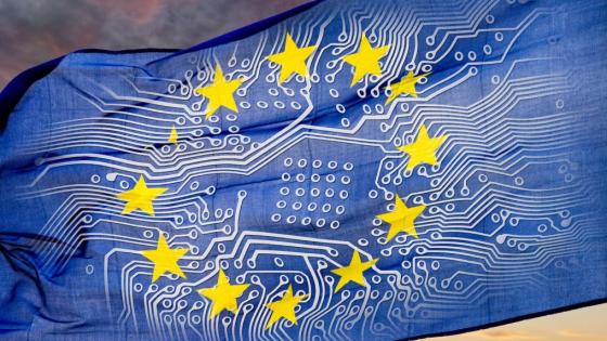 EU Flag with microchip pattern