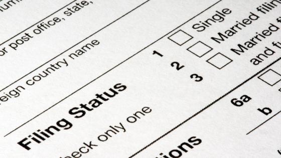 The Filing Status section of a 1040 income tax return form