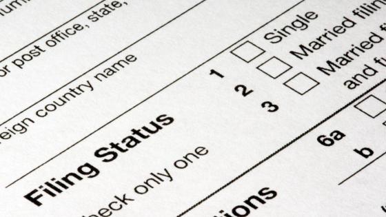 A tax form with questions regarding marital status