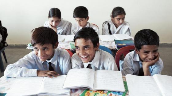 Schoolchildren sit at their desks in Pakistan