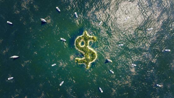 Dollar symbol-shaped island