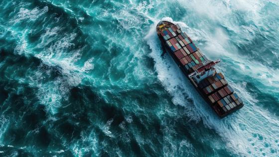 Container ship caught in storm