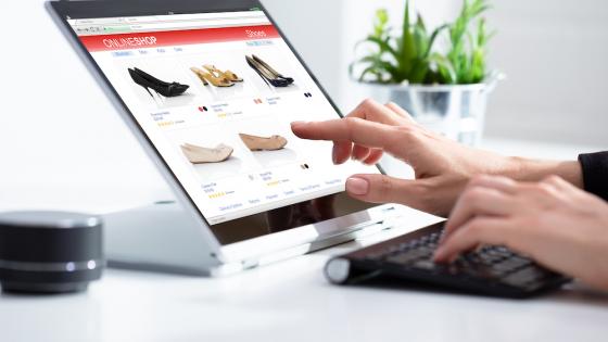 Person shopping for footwear online