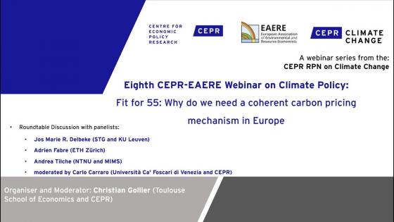 White background with black text "8th CEPR EAERE Webinar on Climate Policy" with CEPR logos 
