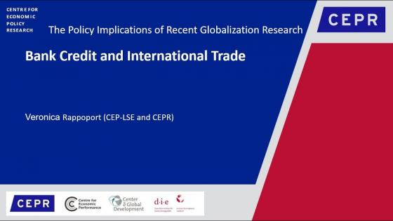 Blue background with white text "The Policy Implications of Recent Globalization Research" with CEPR Logo