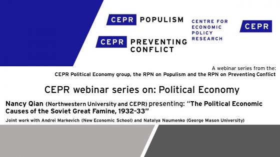 White background with black text "CEPR webinar series on political economy" with CEPR logo