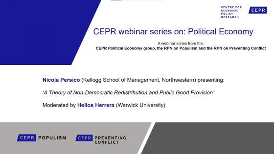White background with blue text "CEPR webinar series on political economy" with CEPR logo