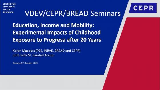 Education, Income & Mobility- Experimental Impacts of Childhood Exposure to Progresa after 20 Years - Title card