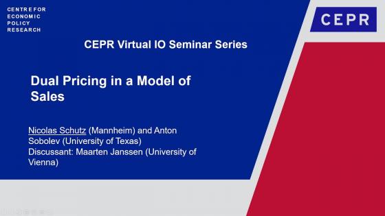 Blue background with white text "CEPR Virtual IO Seminar Series" with CEPR logo