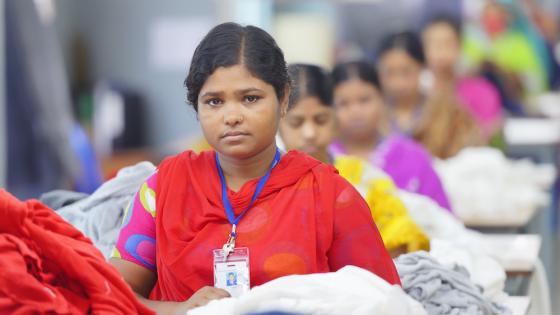Photo of a garment worker in clothing plant in Bangladesh