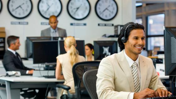 Image of call centre operator in open space office
