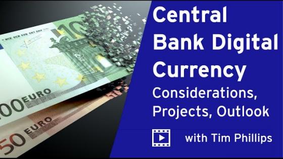 Blue background with white text "Central bank digital currency" 