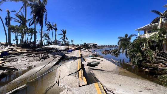 Road damaged by Hurricane Ian