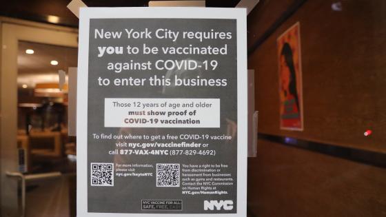 Vaccine required sign in New York