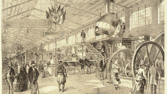 The machinery hall at the 1873 Vienna World Exhibition