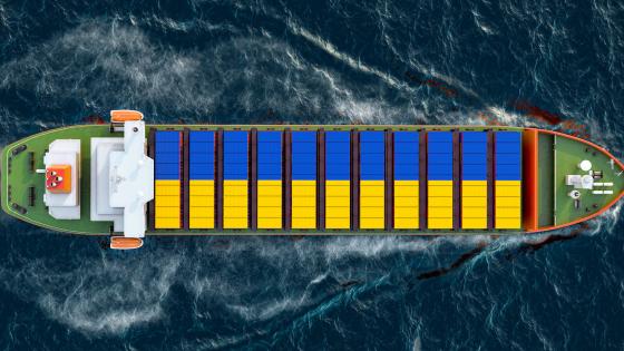 Shipping containers in colours of Ukraine flag