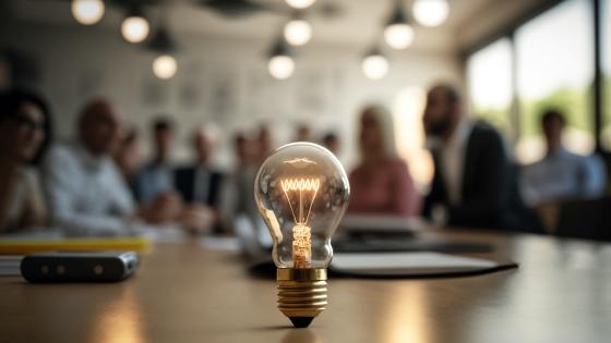 Light bulb on desk during business meeting