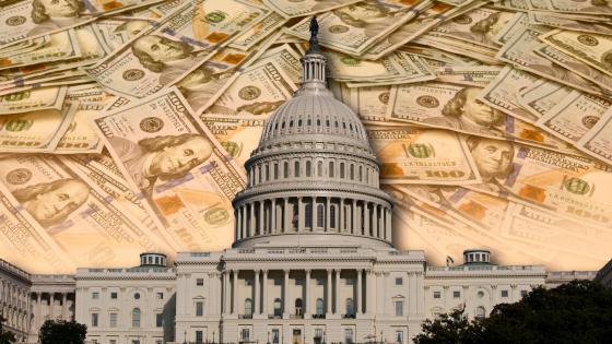 US Congress with US dollars background