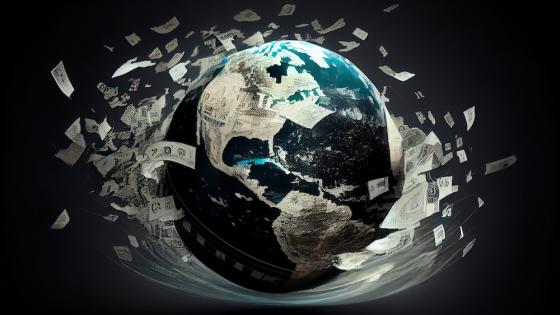 Globe surrounded by bank notes