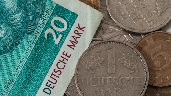 Deutsche mark note and coins