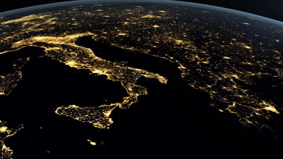 Satellite view of Italy at night