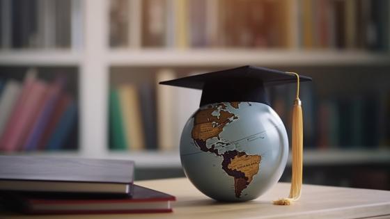 Graduation cap on globe