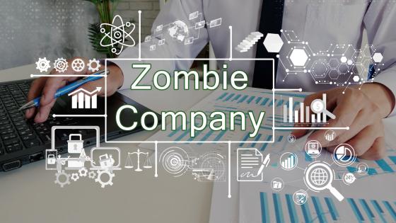 "Zombie company" text with finance icons