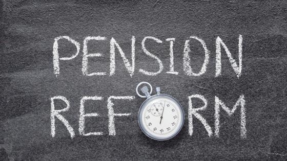 Pension reform written in chalk and stopwatch