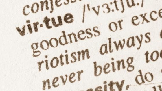 The word 'virtue' printed in a dictionary 