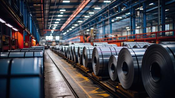 Rolls of steel in warehouse