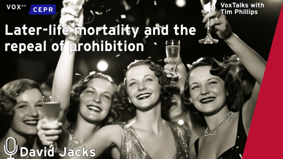 Group of young women toasting with alcohol in the 1930's. Wording: Later-life mortality and the repeal of prohibition. Interviewee: David Jacks. 