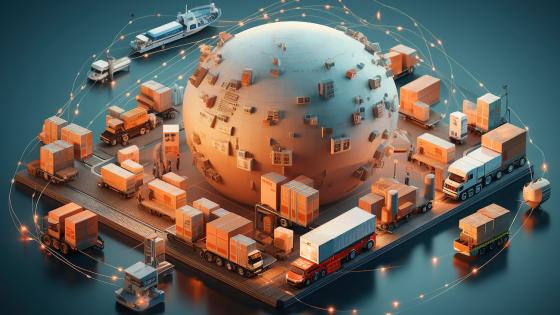 3D image of delivery logistics around globe