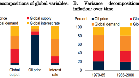Graphs depicting contributions of global shocks to global inflation variation 