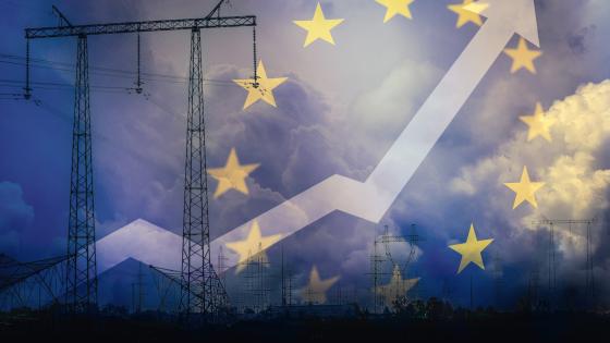 Power lines, EU flag and upward arrow