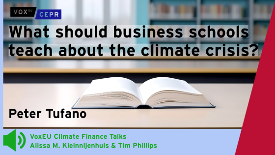 An open book sitting on top of a table., with the heading "What should business schools teach about the climate crisis?" 