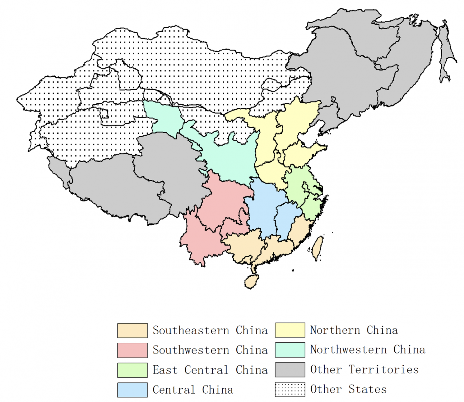 Figure 1 Chinese macro regions during the Ming dynasty, circa 1400
