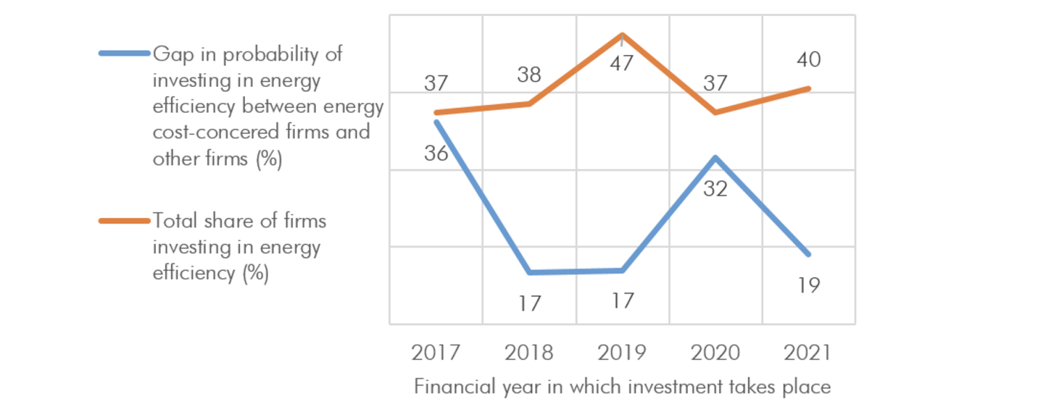 Figure 6 Energy efficiency investment and the gap in the probability of investing, conditional on firms seeing energy costs as a major obstacle