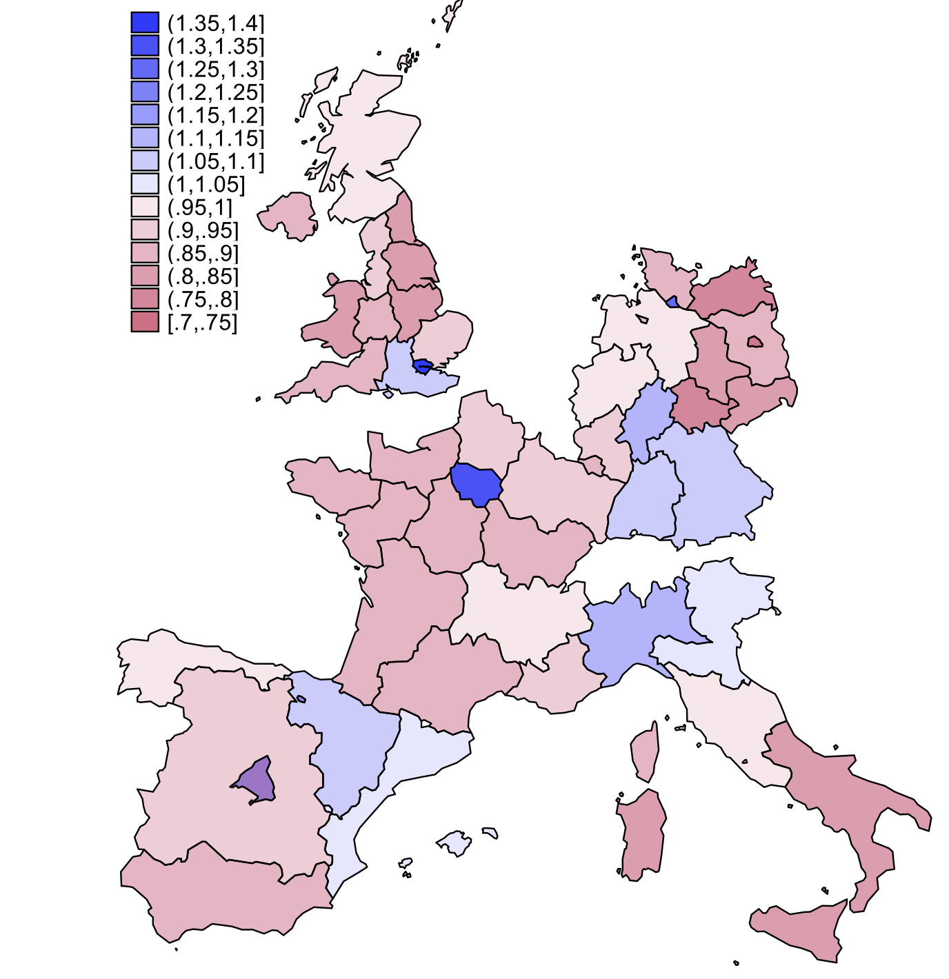 Figure 3 The productivity gap between London and the South East versus the rest is comparable to the gap between East and West Germany, or North and South Italy
