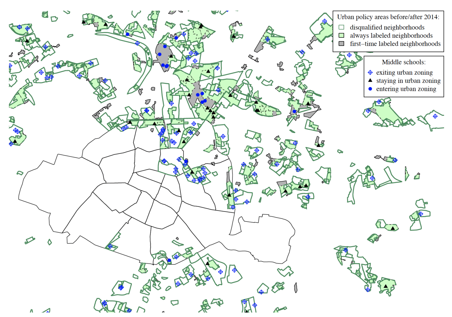 Figure 1 The 2014 place-based policy reform in the Paris area