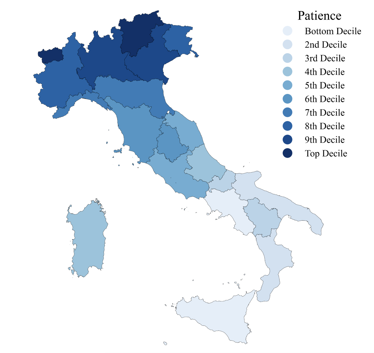 Figure 1 Facebook-derived measure of patience for Italian regions