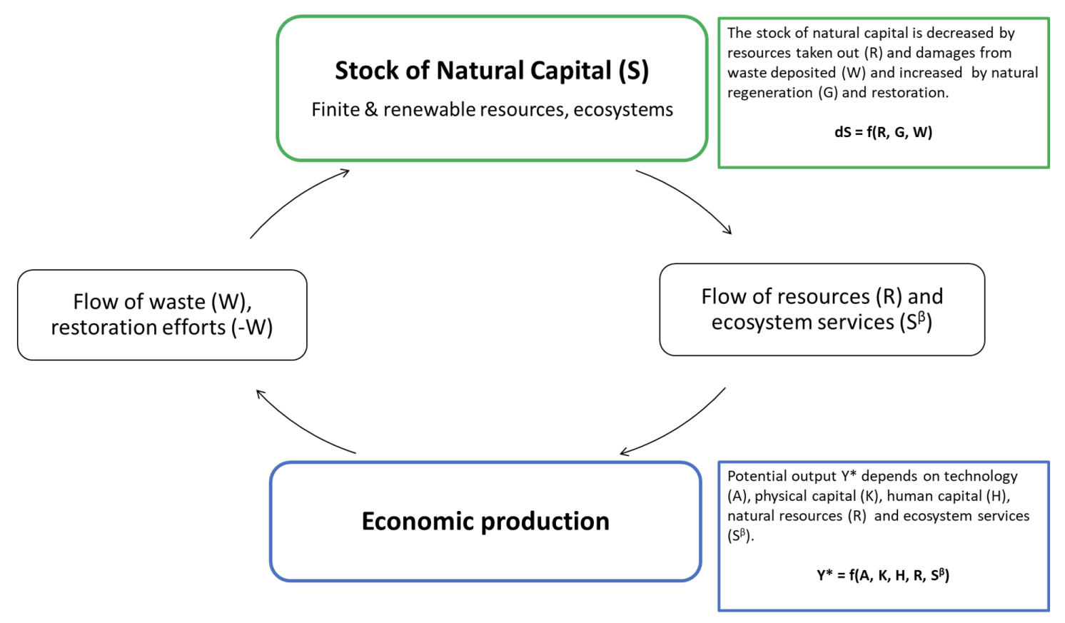 Figure 1 Feedback loops between natural capital and the economic production system