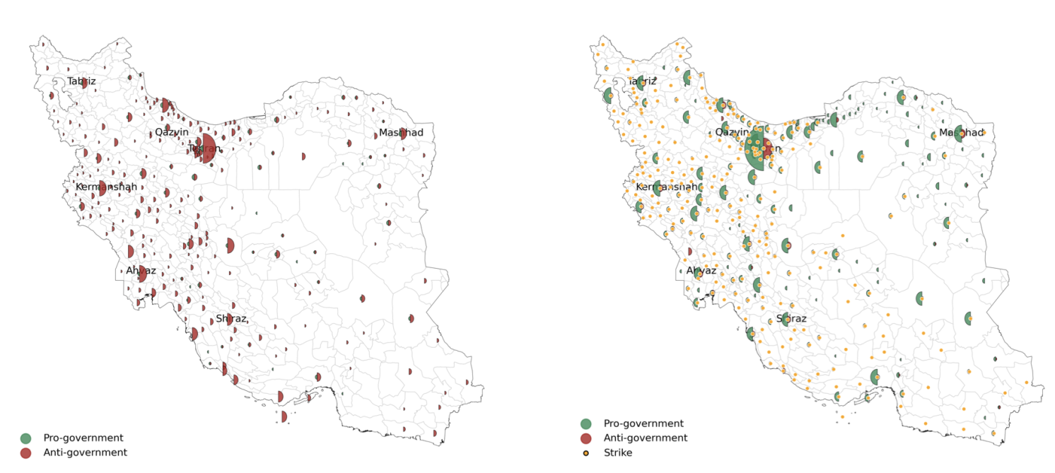 Figure 1B) The geography of protest, before (left) and after (right) the strikes