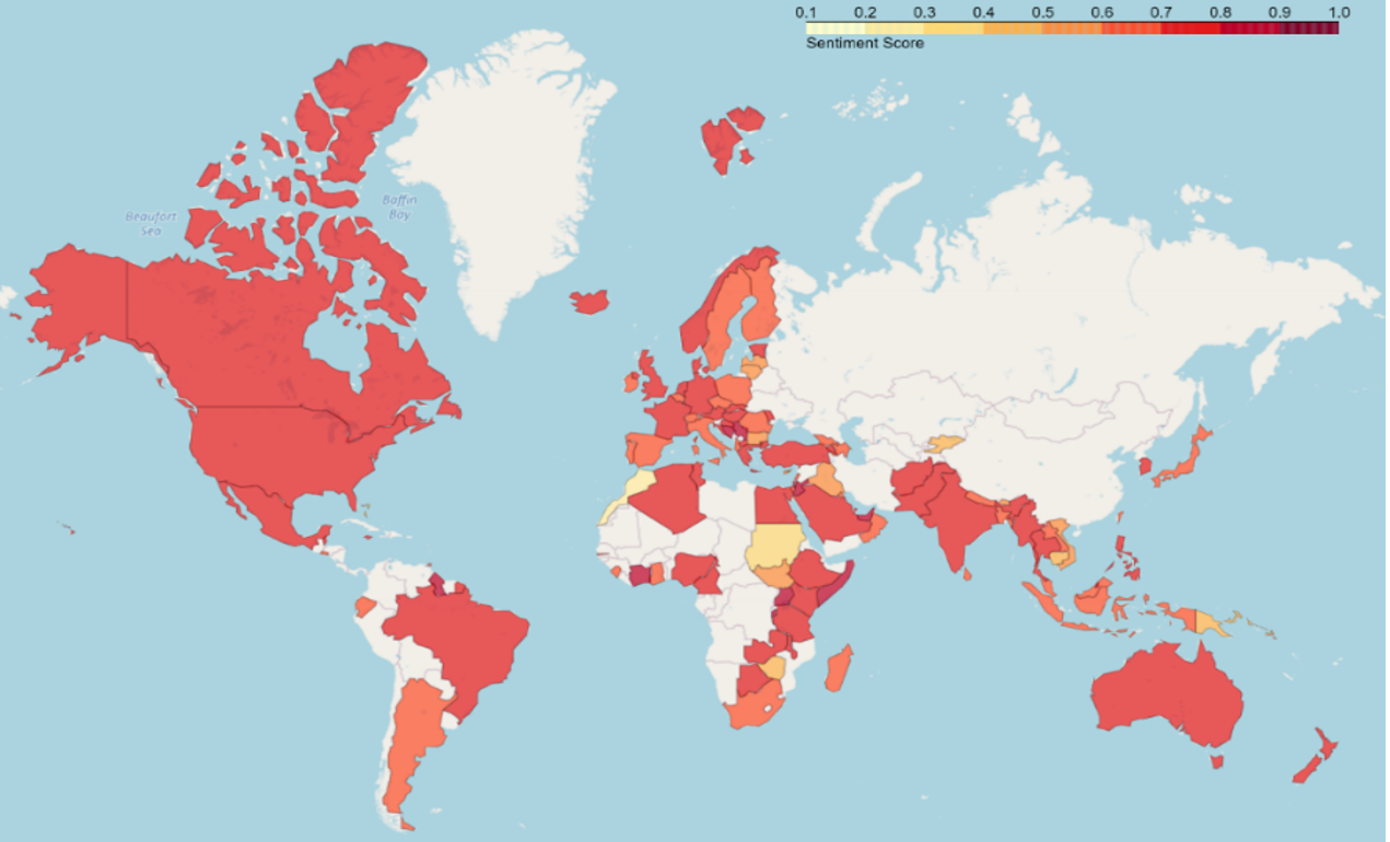 Figure 3 Public sentiment score of 108 countries on sanctions against Russia