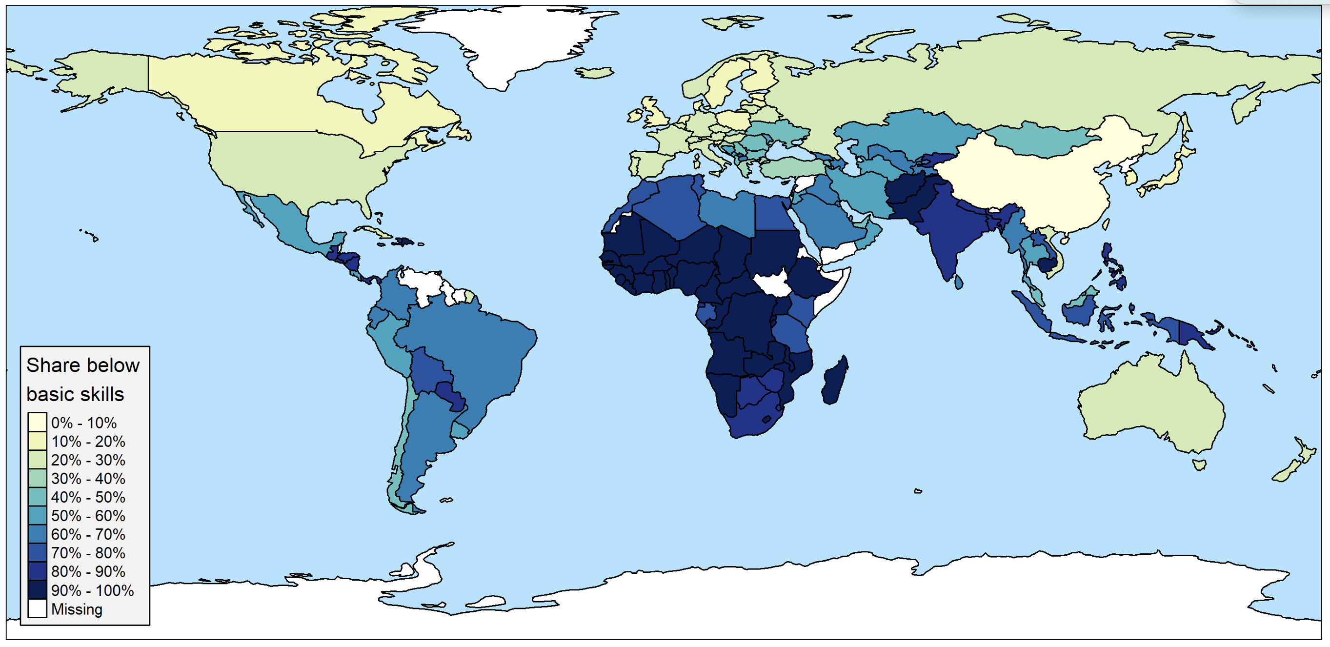 Figure 1 World map of lack of basic skills: Share of children who do not reach basic skill levels
