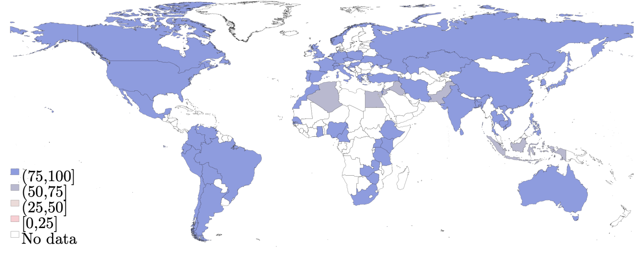 Figure 1 Actual support for basic rights around the world