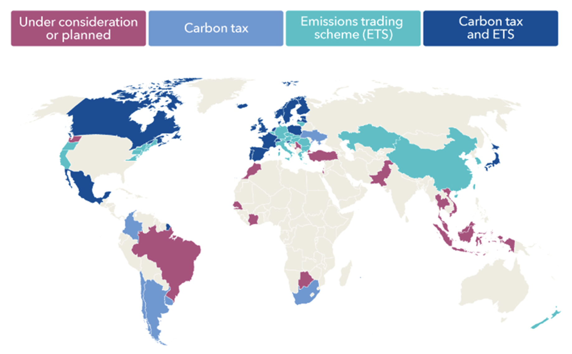 Figure 1 Carbon pricing around the world