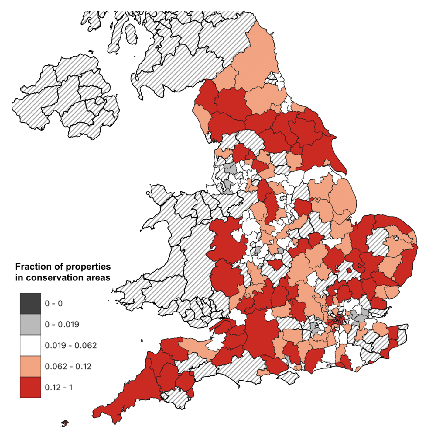 Figure 1 Extent of conservation area distribution across local authorities