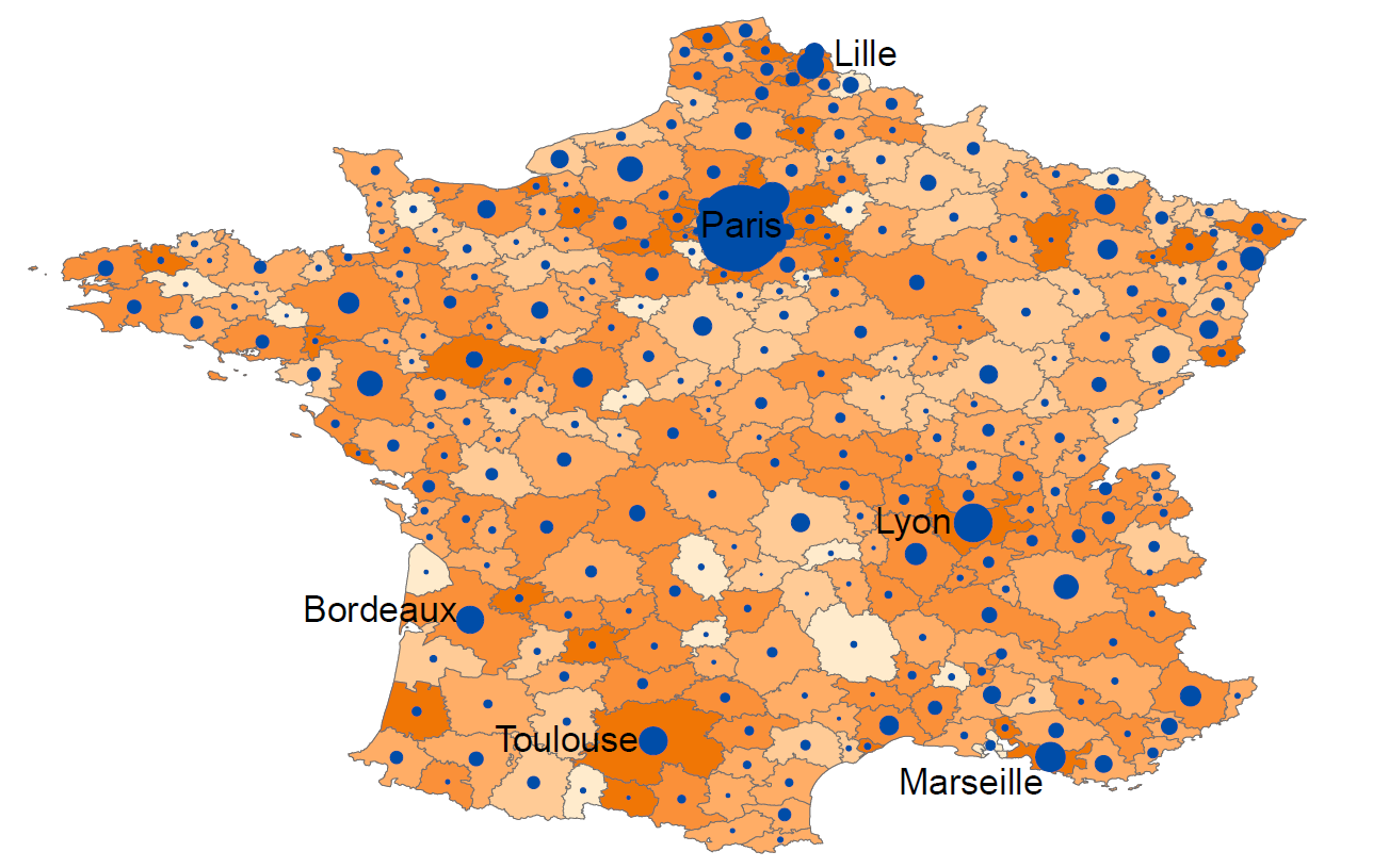 Figure 1 City size and the increase in the services share across French cities, 1995–2018